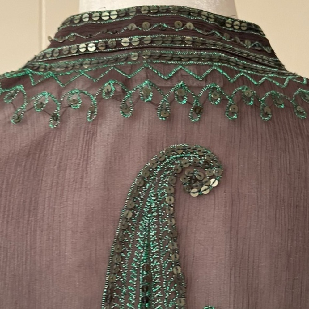 Chicos sheer tunic top brown green embroidery sequins XS NWT - Picture 6 of 8